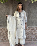 Anni Designer Women'S Rayon Blend Straight Embroidered Kurta With Pant & Dupatta (Devanagri White_Xl_White_X-Large),White,XL,Rayon Blend,Regular,