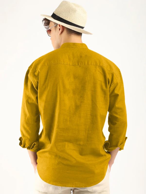 Royalscout Men'S Cotton Polyester Blend Solid Regular Fit Full Sleeve Short Kurta Gold Gold 2Xl Jm_Button_Gold_Xxl
