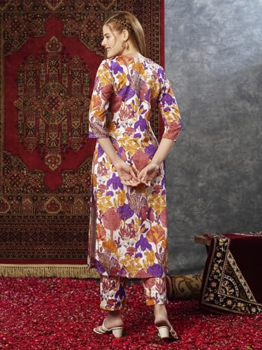 Anni Designer Women'S Cotton Blend Straight Printed Kurta With Pant (Samlok Begani_Xxl_Begani_Xx-Large),Begani,2XL,Cotton Blend,Classic,