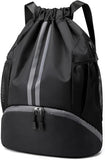 Amirate Sports Drawstring Backpack For Men & Women, Gym Bag With Dedicated Shoe Compartment, Waterproof Lightweight Drawstring B