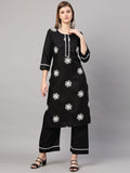 Anni Designer Women'S Cotton Blend Straight Kurta With Palazzo & Dupatta (Saadgi Black_L_Black_Large),Black,L,Cotton Blend,Straight,Kurta, Pants, Scarf