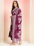 Gosriki Women'S Rayon Viscose Anarkali Printed Kurta With Pant & Dupatta (Jasiwal Wine-Vks02-Gs_S_Wine_Small),Wine,,B0DT794CGG