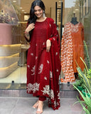 Gosriki Women'S Rayon Viscose Anarkali Printed Kurta With Pant & Dupatta (Gangori Red-Vks01-Gs_L_Red_Large),Red,,B0DX24LCFK