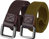 Veteran Canvas Cotton D Ring Buckle Belt For Men | Leather Free, Light Weight, (Pack Of 2) | Color Brown+Khaki(Formal Casual B