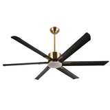 reiga 72 Indoor Outdoor Black Gold 6 Aluminum Metal Blades Extra Large Modern DC Ceiling Fan with Dimming LED Light Kit, 6 Speed