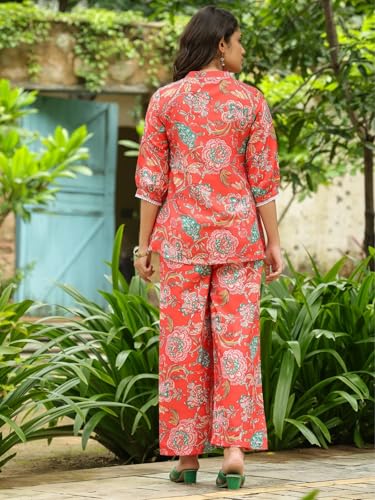 Leriya Fashion Women'S Rayon Printed Regular Kurta Set (Lf-W2149&Tr1116_Red_M)