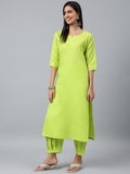 Anni Designer Women'S Cotton Blend Straight Solid Kurta With Pant & Dupatta (Jagu Green_M_Green_Medium),Green,M,Cotton Blend,Straight,Dupatta