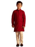Vastramay Boys Maroon And White Kurta Pyjama Set | This Luxury Traditional Embroidery Work Kurta Pajama Set For Navratri Diwali & Festive Celebrations - Stylish And Comfortable Indian Outfit For Kids