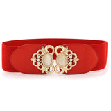 Syga WomenS Pu Leather Cinch Belt With Vintage Oval Stone Metal Buckle, Stretchable Waistband For Dresses Red