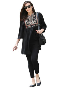 Anni Designer Women'S Tunics Tops Rayon Viscose Embroidered Short Top For Women (Belliza Black_Xxl_Black_Xx-Large),Black,2XL,,,