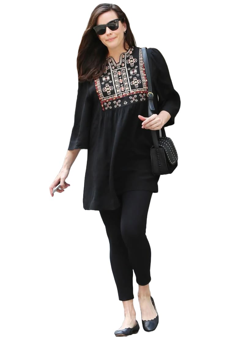Anni Designer Women'S Tunics Tops Rayon Viscose Embroidered Short Top For Women (Belliza Black_L_Black_Large),Black,L,,,