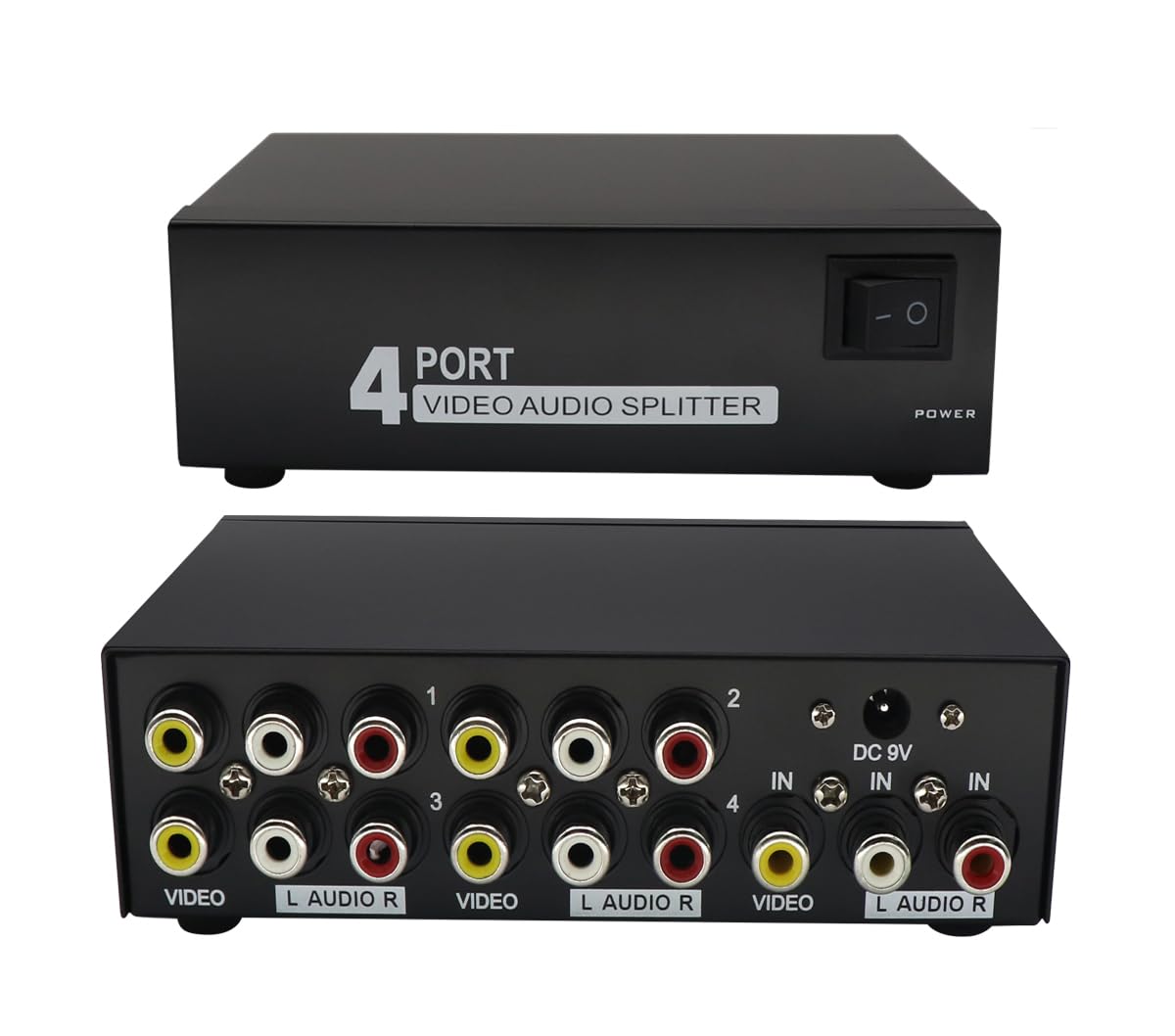 Qicheng&Lys Powered 4 Way 3 Rca Splitter Box 1 In 4 Out Composite Video Audio Distribution Duplicator With Power Adapter For Cab