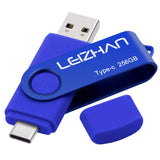 leizhan 3.0 USB C Flash Drive 256GB, Type C Photo Stick for HTC 10,Huawei P20,Samsung Galaxy S10, S9, Note 9, S8, S8 Plus, Blue