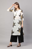 Gosriki Women'S Cotton Printed Straight Kurti (Alisha White & Black_L-Go_White & Black_Large),White & Black,,B09Q69WXGQ