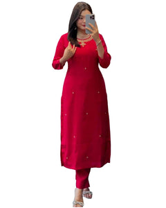Gosriki Women'S Rayon Blend Straight Embroidered Kurta With Pant (Bloom Red-Gs_Xl_Red_X-Large),Red,,B0DK9NN788