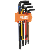 Klein Tools BLS9 9Piece ExtraLong Hex Key Set, SAE ColorCoded L Style BallEnd Keys with Caddy, HeatTreated, Sizes 7/64Inch