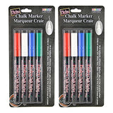 Bistro Chalk Markers, Fine Tip, Red, Green, Blue, White, 4 Per Pack, 2 Packs