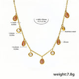 Gold Pink Zircon Teardrop Necklace for Women Dainty Dangle Charm Chain 18K Gold-Plated Stainless Steel 15.7 + 2.7 Adjustable