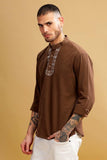 Be Active Men'S Neck Embroidery 100% Cotton Short Kurta With Mandarin Collar || Short Kurta For Men Cotton || Stylish Short Kurta || Short Kurta Men (Scpl0175 3 M) Brown