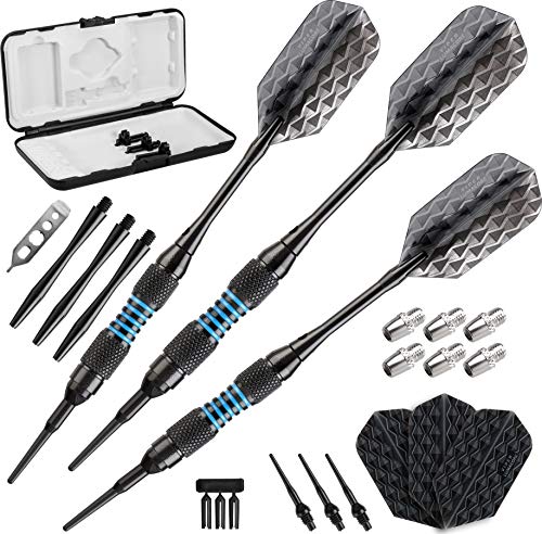 Viper Bobcat Adjustable Weight Soft Tip Darts With Storage/Travel Case: Black Coated Brass, Blue Rings, 16-18 Grams