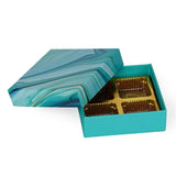 GROWNEX Marble Blue Lid Chocolate Box with 4 Compartments Paperboard Sweets Packaging, 4x4x1.25 Inch (Pack of 15) Customise Gi