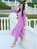 Anni Designer Women'S Cotton Blend Straight Printed Kurta With Pant Set (Edf-Purple_Xxl_Purple_Xx-Large),Purple,2XL,Cotton Blend,Regular,Kurta