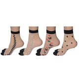 Nicsy Pack Of 5 UltraThin Floral Transparent Sheer Socks Summer Pearl Lace Mesh Ankle Socks Free Size
