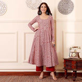 Anni Designer Women'S Rayon Viscose Anarkali Printed Kurta With Pant (Grusha Red_S_Red_Small),Red,S,Rayon Blend,Anarkali,