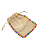 Prescent Jute Bag 10pc with Multicolor Lace Trim, Natural Beige, 4x6 Inch for Storing Dry Frutis, Jewellery, Coin, Travel Acce