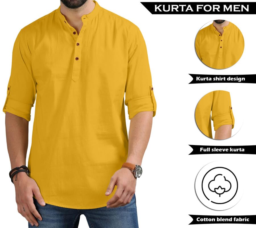 Royalscout Men'S Cotton Polyester Blend Regular Fit Full Sleeve Kurta Perfect For Special Occasions, Family Events, Or Daily Ethnic Wear Gold 4Xl