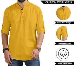 Royalscout Men'S Cotton Polyester Blend Regular Fit Full Sleeve Kurta Perfect For Special Occasions, Family Events, Or Daily Ethnic Wear Gold 4Xl