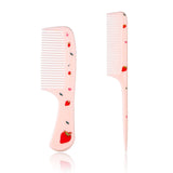2pcs Cute Hair Comb Set, Pink Strawberry Baby Comb Fine Tooth Comb & Rat Tail Comb Toddler Tiny Hair Comb Small Girls Comb Plast