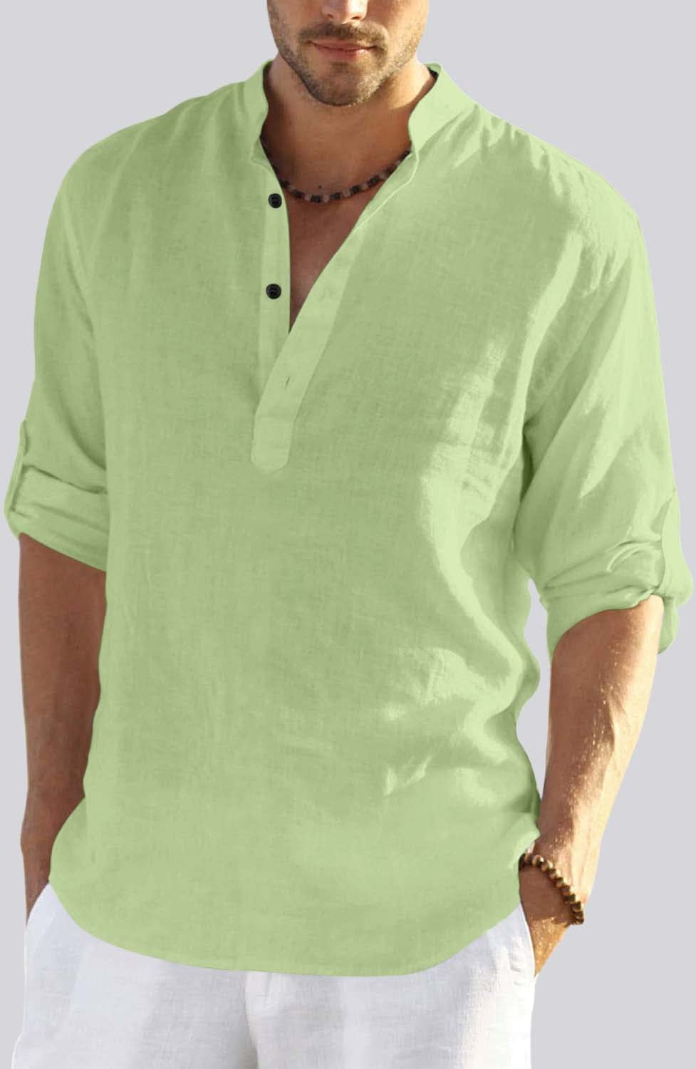 Bellstone Men'S Cotton Blend Solid Regular Shirt (Kurta800_Light Green_L