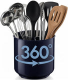 Cooler Kitchen Extra Large and Sturdy Rotating Utensil Holder Caddy with No-Tip Weighted Base, Removable Divider, and Gripped Insert | Rust Proof and Dishwasher Safe