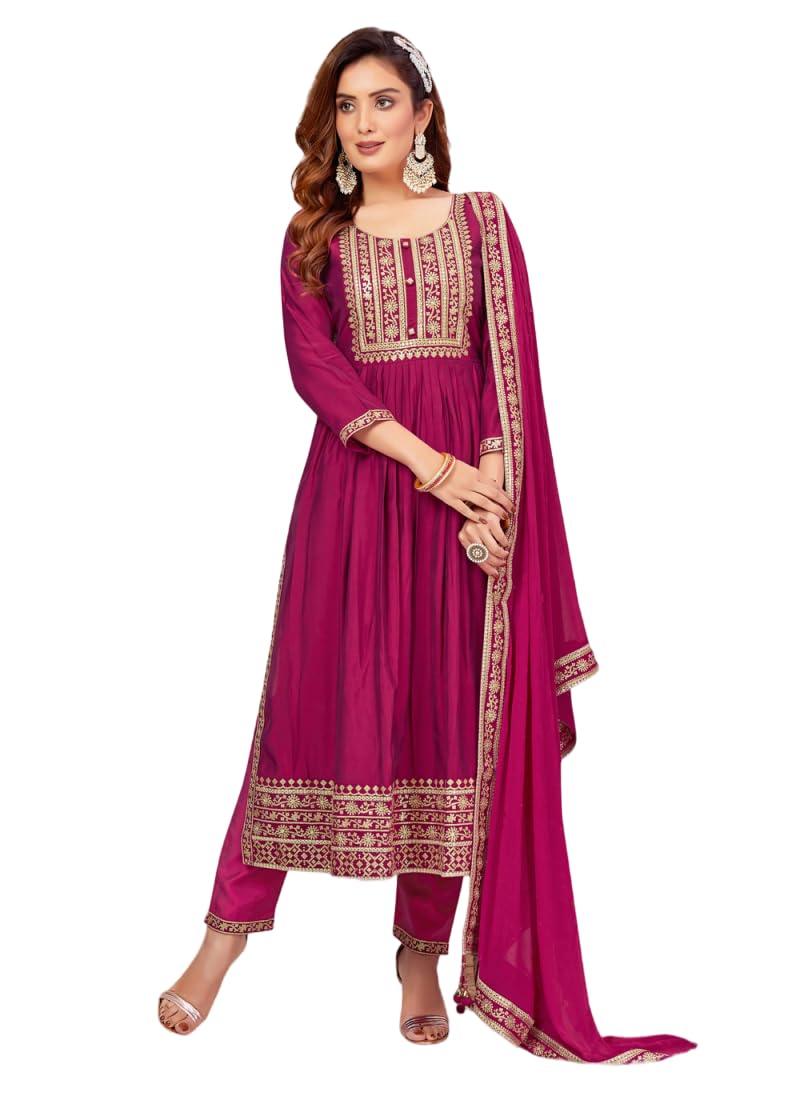 Xomantic Fashion Women's Embroidered Cotton Silk High Side Slit Calf Lenght Straight Kurta | Naira Cut Kurta for Women | Women S
