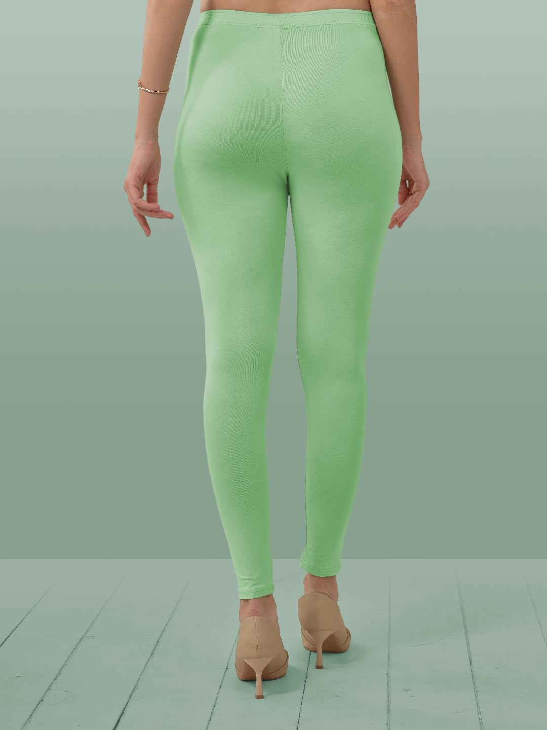 Lyra Women Solid Premium Cotton Ankle Length Leggings | Mid-Waist | Fashionwear Pista Green L