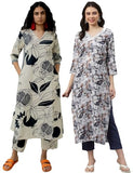 Gosriki Women'S Cotton Blend Printed Straight Kurta With Pant Pack Of 2 (Anaar Beige-Southz Grey-Gs_Xxl_Multi_Xx-Large),Multicolour,2,B0D6KWQD2R