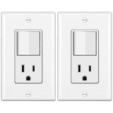 BESTTEN 2 Pack Combination Wall Light Switch and Decor Outlet, Single Pole Rocker Switch, 15A/120V, Decorative Receptacle, 15A/1
