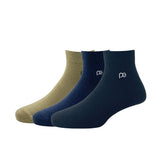 Peter England Mens Cotton Quarter Length Socks (Pack Of 3) Beige, Navy, Black