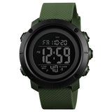 Skmei Multi-Functional Sports Watch For Men Digital Display Black Dial Abs::Stainless Steel Men'S Pu Army Green Color Stylish Ba