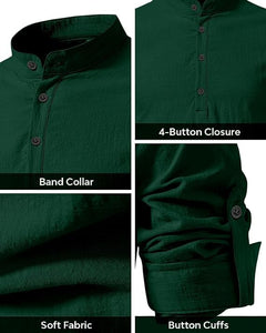 Bellstone Men'S Solid Regular Fit Dress Shirt (Kurta800_Combo_Dark Green_White_Xl