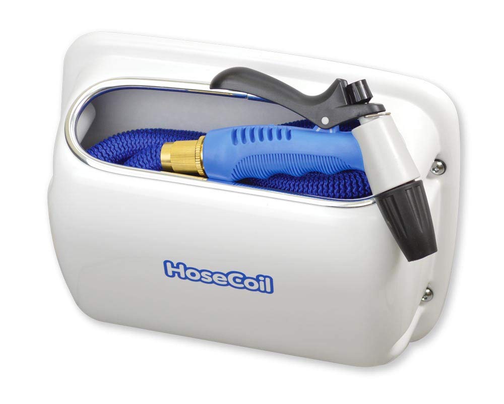 HoseCoil Hose Coil HCE25SW-BLUE Side Mount Expandable Enclosure W/25&39; Blue Hose, Shutoff Valve & Rubber Tip Nozzle