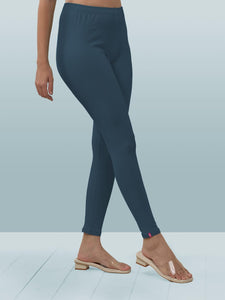 Lyra Women Solid Premium Cotton Ankle Length Leggings | Mid-Waist | Fashionwear Denim Blue L