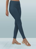 Lyra Women Solid Premium Cotton Ankle Length Leggings | Mid-Waist | Fashionwear Denim Blue L