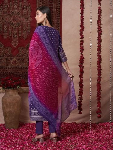 Anni Designer Women'S Rayon Viscose Printed Straight Kurta With Pant & Dupatta (Subhi Begani-Vks04_Xxl_Begani_Xx-Large),Begani,2XL,Rayon Blend,Classic,