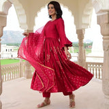 Gosriki Women'S Rayon Blend Anarkali Printed Kurta With Pant & Dupatta (Kundavai Pink-Gs_L_Pink_Large),Pink,,B0DLGJHHPW