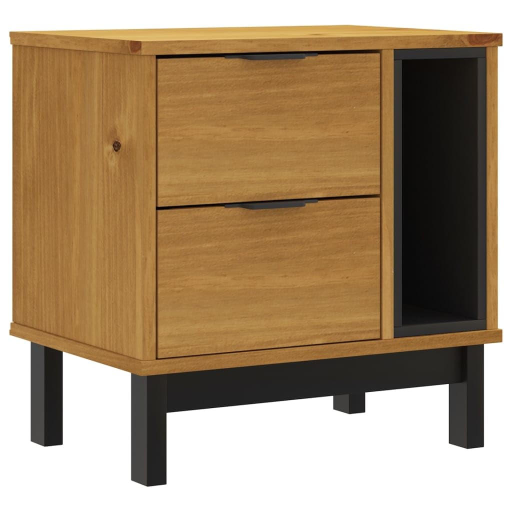 Vidaxl Bedside Cabinet Flam - Solid Pine Wood Nightstand With 2 Drawers & 1 Compartment, Oak Color Finish, Easy To Clean