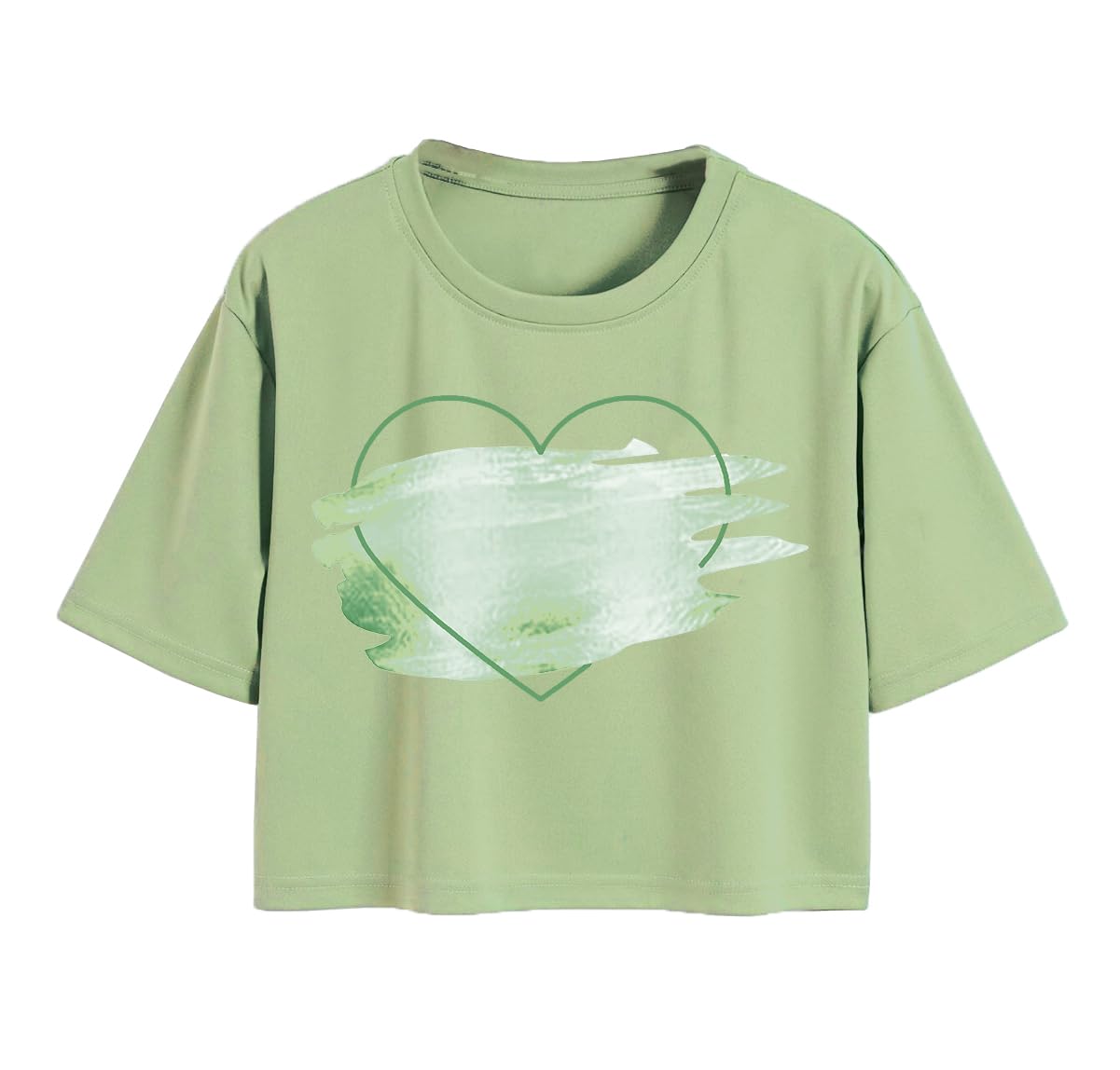 Toplot Heart Printed Round Neck Crop Top For Women (Big-Heart-Top-5201-Pista-L),Pista,,B0DCTJCHJ5