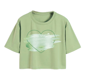Toplot Heart Printed Round Neck Crop Top For Women (Big-Heart-Top-5201-Pista-L),Pista,,B0DCTJCHJ5