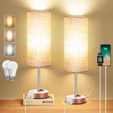 ZJOJO Table Lamp for Bedroom 2 Pack,18in Bedside Lamps with 3 Way Dimmable Rocker Switch & AC Outlet,Nightstand Desk Lamp with G